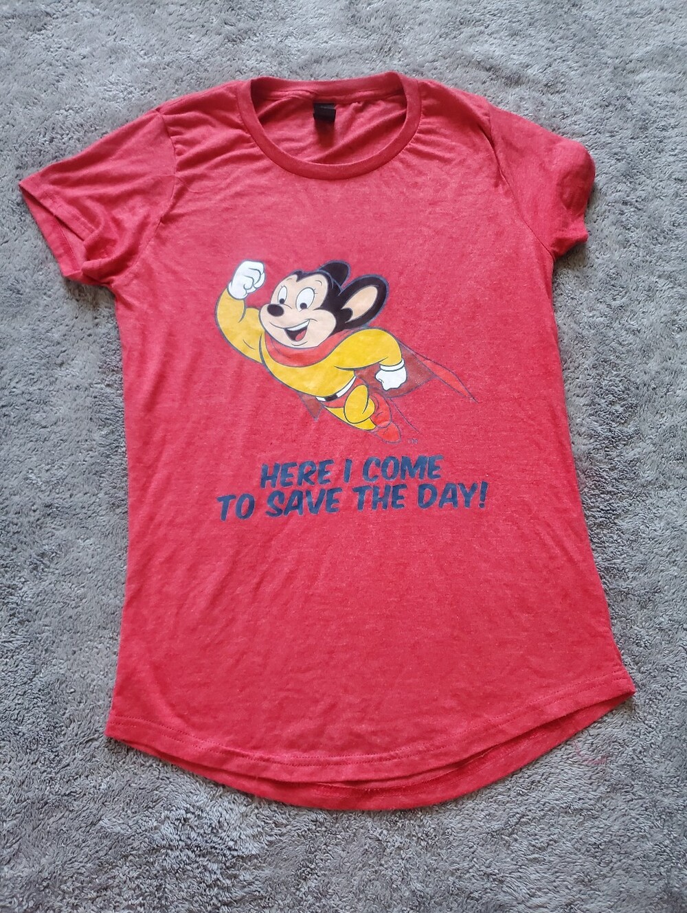 Mighty Mouse Graphic Tee Red Here I Come To Save The Day T-Shirt, M